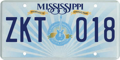 MS license plate ZKT018