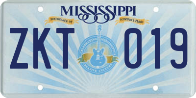 MS license plate ZKT019