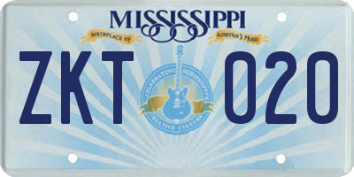 MS license plate ZKT020