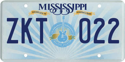 MS license plate ZKT022