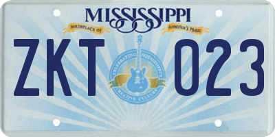 MS license plate ZKT023