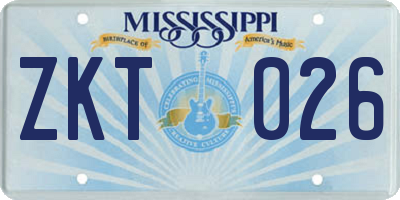 MS license plate ZKT026