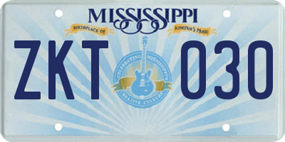 MS license plate ZKT030