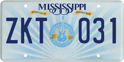 MS license plate ZKT031