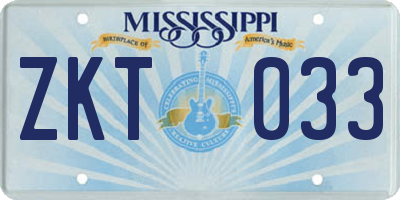 MS license plate ZKT033