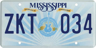 MS license plate ZKT034