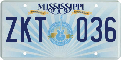 MS license plate ZKT036