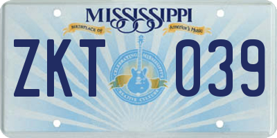 MS license plate ZKT039