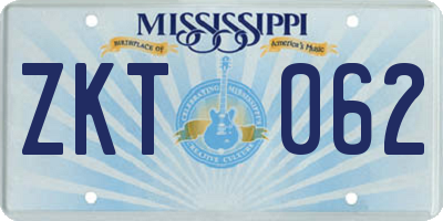 MS license plate ZKT062