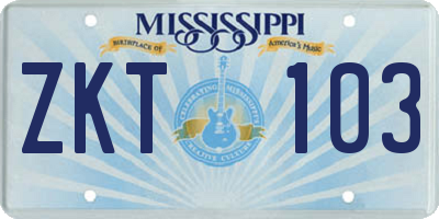 MS license plate ZKT103