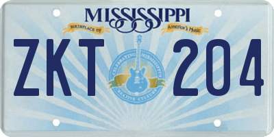 MS license plate ZKT204