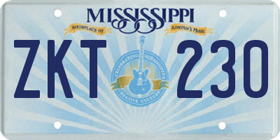 MS license plate ZKT230