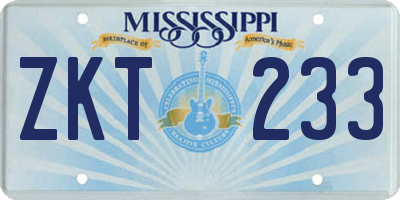 MS license plate ZKT233