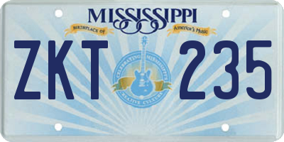 MS license plate ZKT235