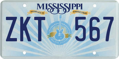 MS license plate ZKT567