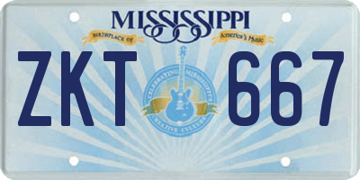 MS license plate ZKT667