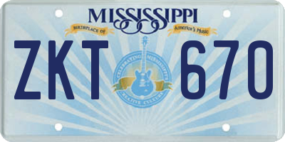 MS license plate ZKT670