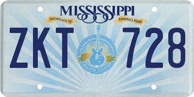 MS license plate ZKT728