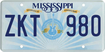 MS license plate ZKT980