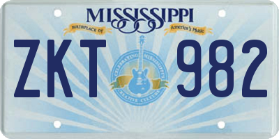 MS license plate ZKT982