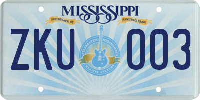 MS license plate ZKU003