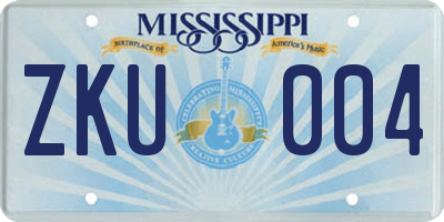 MS license plate ZKU004