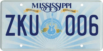 MS license plate ZKU006