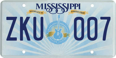 MS license plate ZKU007