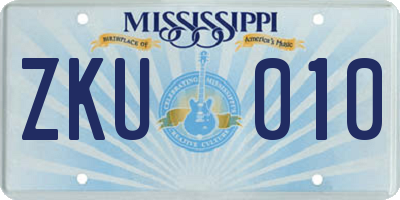 MS license plate ZKU010