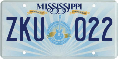 MS license plate ZKU022