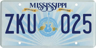 MS license plate ZKU025