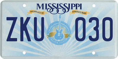 MS license plate ZKU030