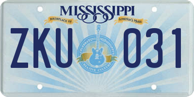 MS license plate ZKU031