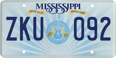 MS license plate ZKU092