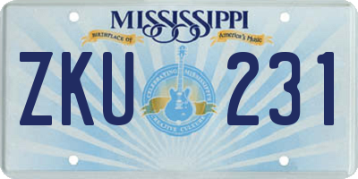 MS license plate ZKU231
