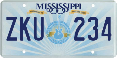 MS license plate ZKU234