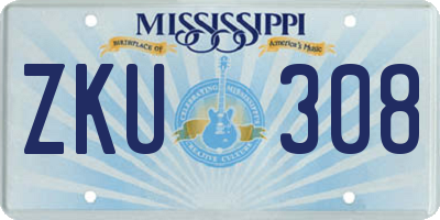 MS license plate ZKU308