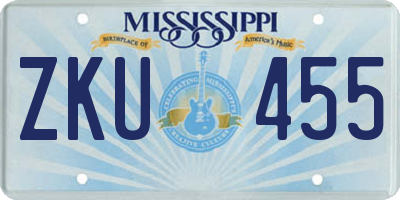 MS license plate ZKU455