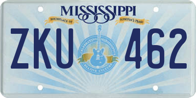 MS license plate ZKU462