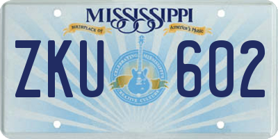 MS license plate ZKU602