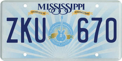 MS license plate ZKU670