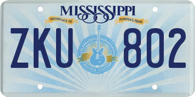 MS license plate ZKU802