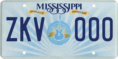 MS license plate ZKV000