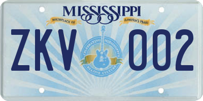 MS license plate ZKV002