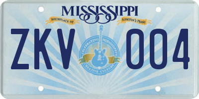 MS license plate ZKV004