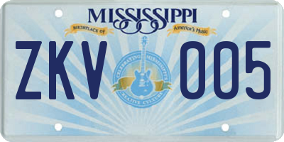 MS license plate ZKV005