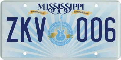 MS license plate ZKV006