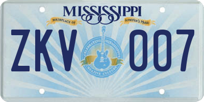 MS license plate ZKV007