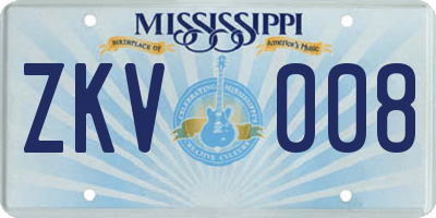 MS license plate ZKV008
