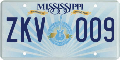 MS license plate ZKV009
